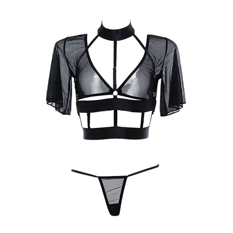 Allure Leather Adore Dreamer Sheer Mesh Strappy Top Set (One Size)
