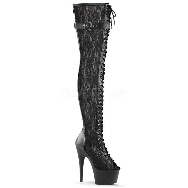 Pleaser USA ADORE-3025ML Platform Peep Toe Front Lace-up Thigh High Boot