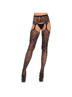 Leg Avenue Floral Lace Stockings with Garter Belt