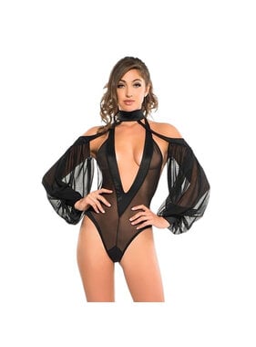 Allure Leather Adore Tia Bodysuit with Sheer Sleeves