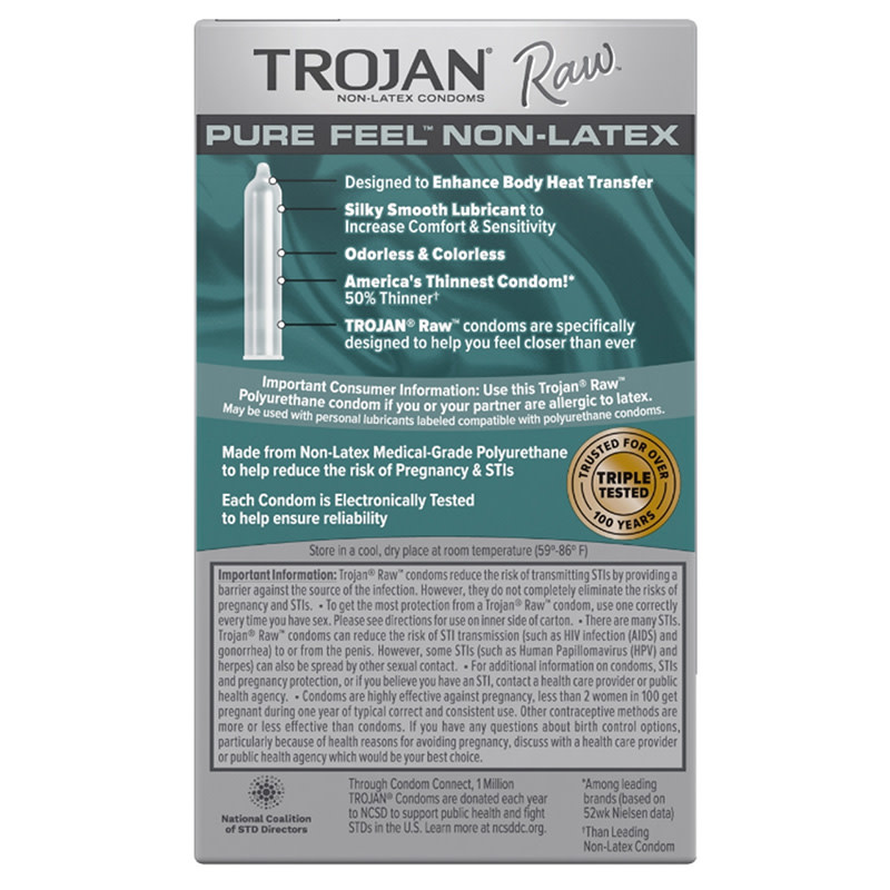 Trojan Condoms Trojan Raw Pure Feel Non-Latex Condom 10 Pack