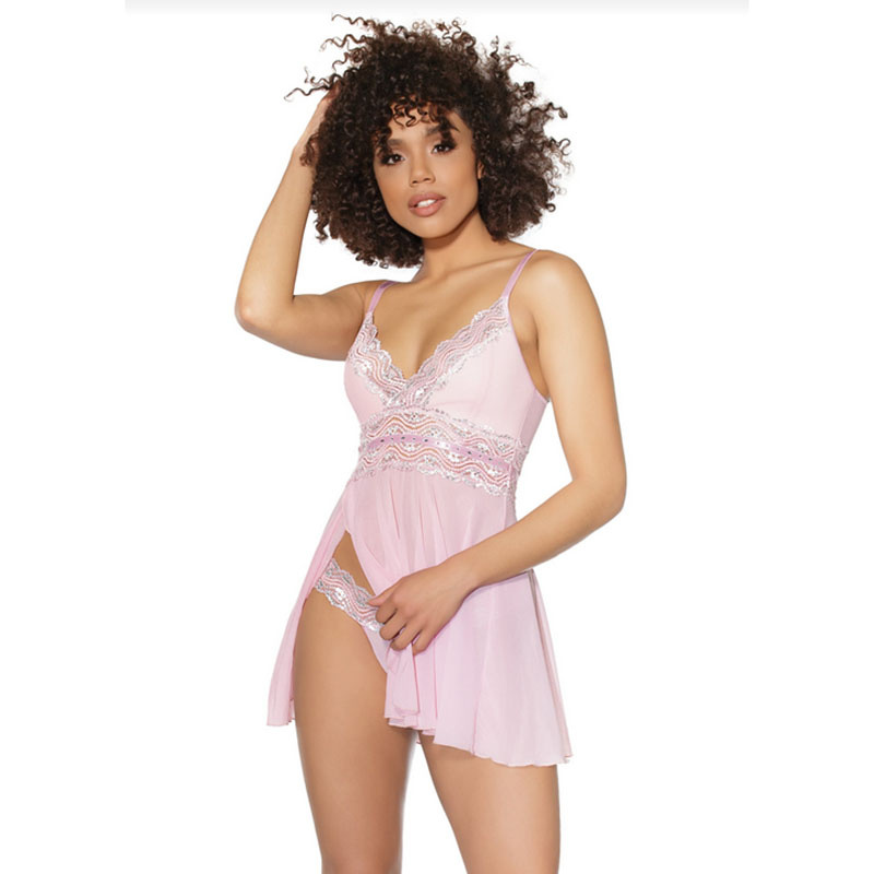 Coquette International Lingerie Babydoll with Lace Trim & G-String
