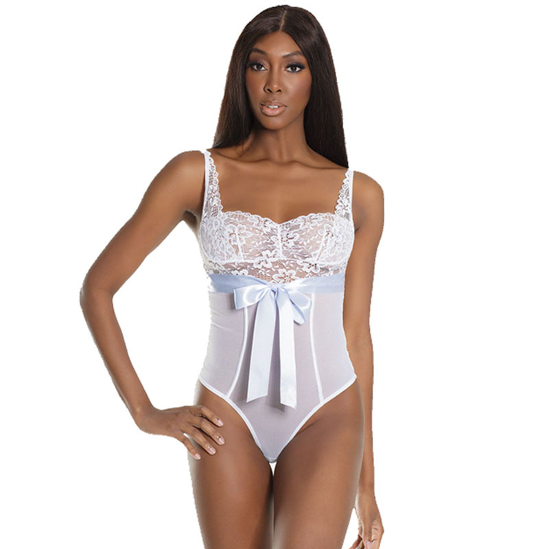 Coquette International Lingerie Stretch Lace and Mesh Shelf Bra Teddy