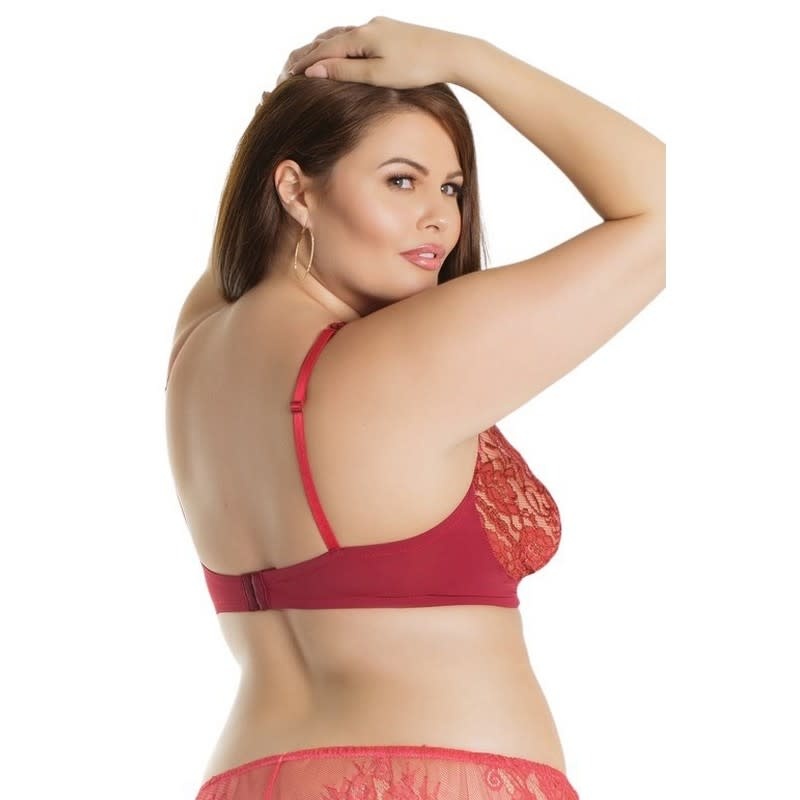 Coquette International Lingerie Stretch Lace Bralette w/ Microfiber Bra Band (Red)
