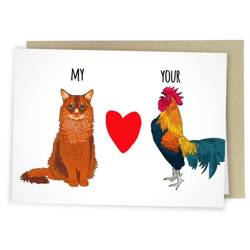 Sleazy Greetings Greeting Card: My Cat Loves Your Rooster