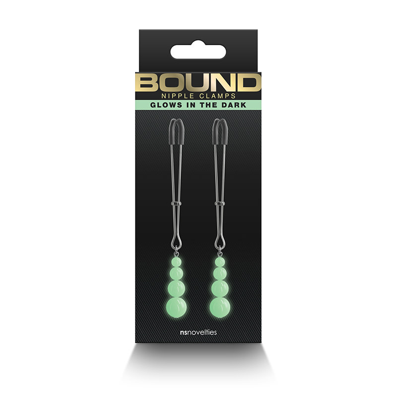 NS Novelties Bound G2 Glow in the Dark Nipple Clamps (Gunmetal)