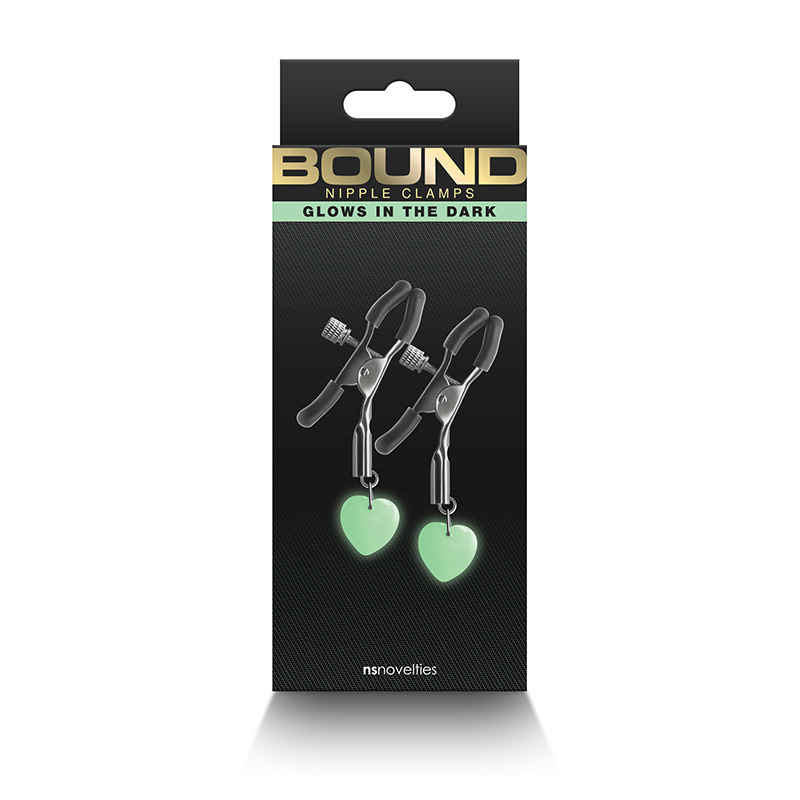 NS Novelties Bound G3 Glow in the Dark Nipple Clamps (Gunmetal)