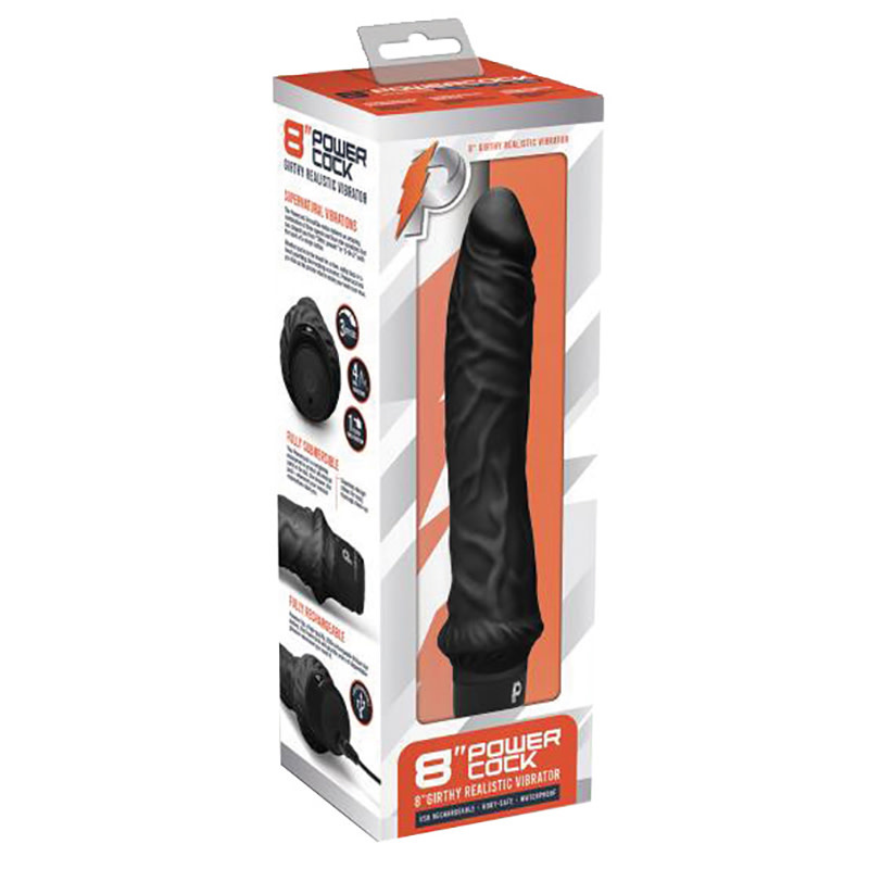 Electric Novelties PowerCock 8" Girthy Realistic Vibrator (Black)