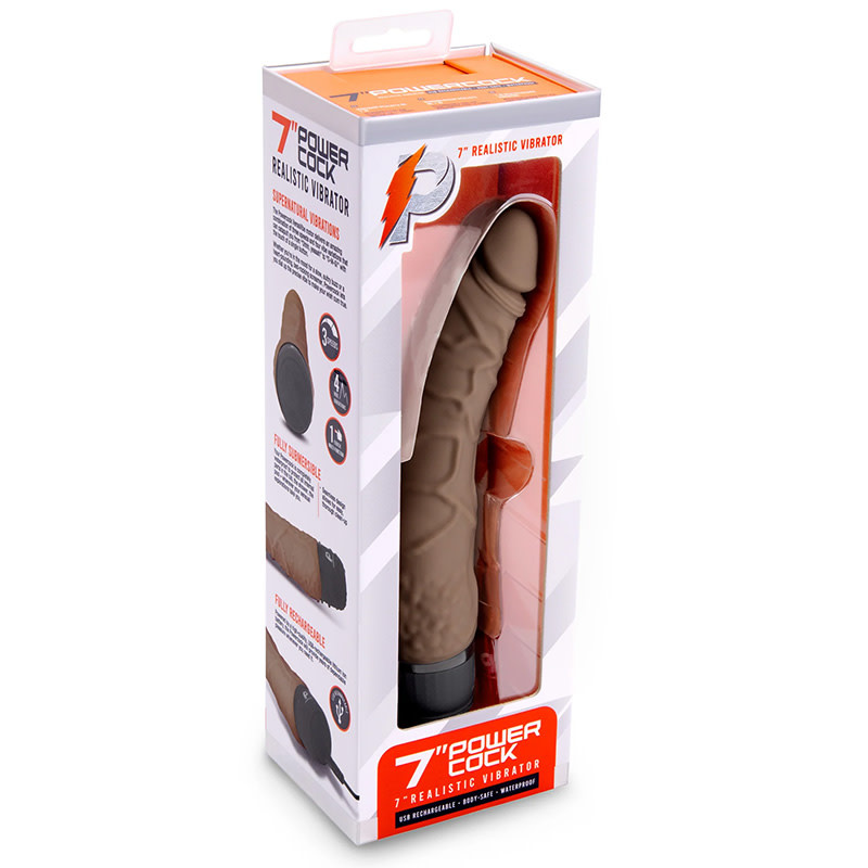 Electric Novelties PowerCock 7" Realistic Vibrator (Dark Brown)