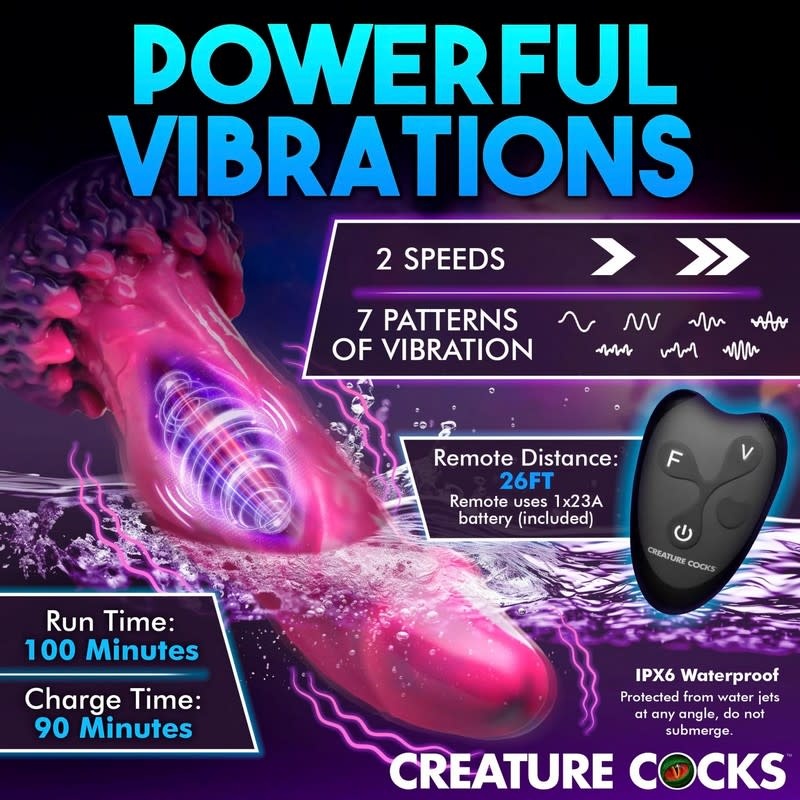 XR Brands Creature Cocks: Xenox Vibrating Silicone Dildo with R/C