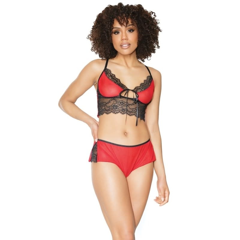 Coquette International Lingerie Red Satin and Black Lace Cami Set