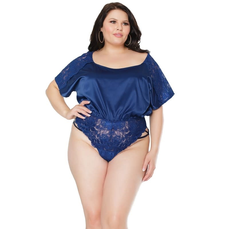 Coquette International Lingerie Off the Shoulder Satin & Stretch Lace Romper