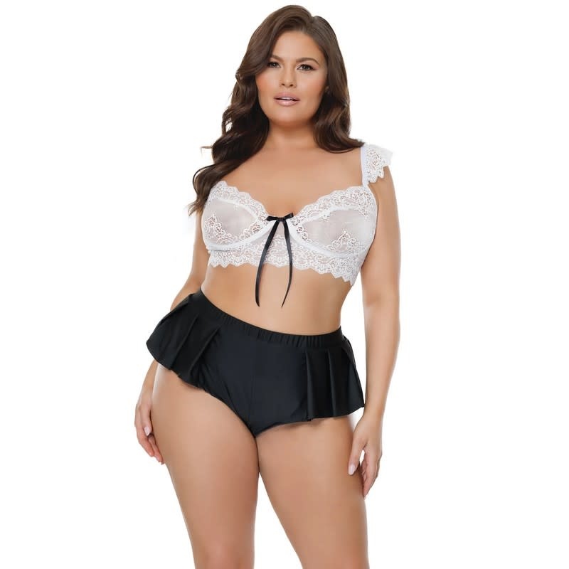Coquette International Lingerie Scalloped Stretch Lace Crop Top & Black Shorts