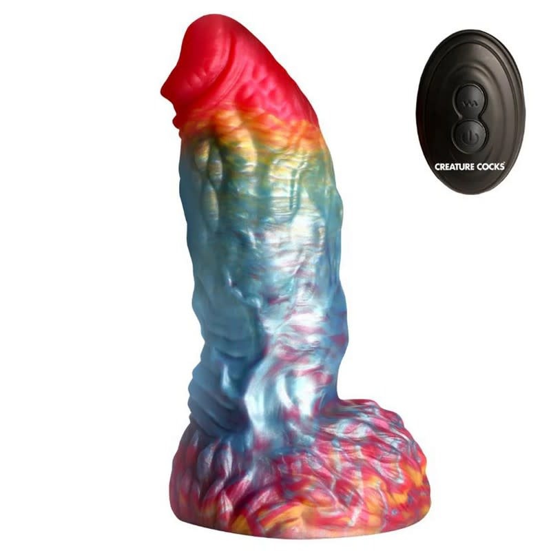 XR Brands Creature Cocks: Rainbow Phoenix Vibrating Silicone Dildo