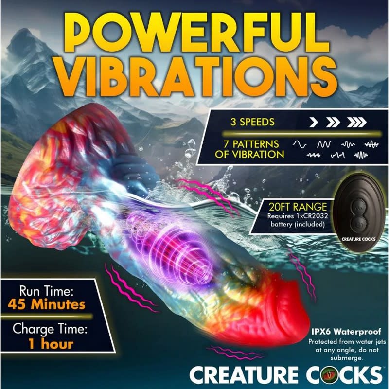 XR Brands Creature Cocks: Rainbow Phoenix Vibrating Silicone Dildo