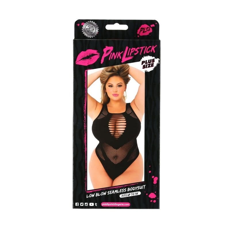 Pink Lipstick Low Blow Seamless Bodysuit (Black) One Size Plus