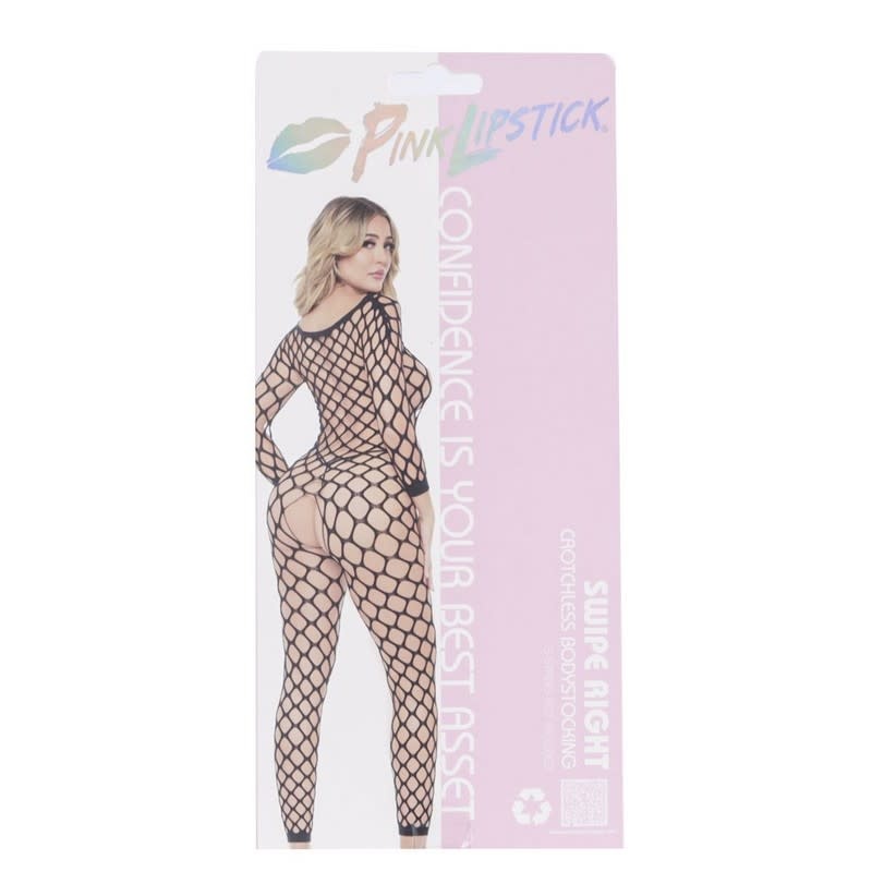 Pink Lipstick Swipe Right Crotchless Bodystocking