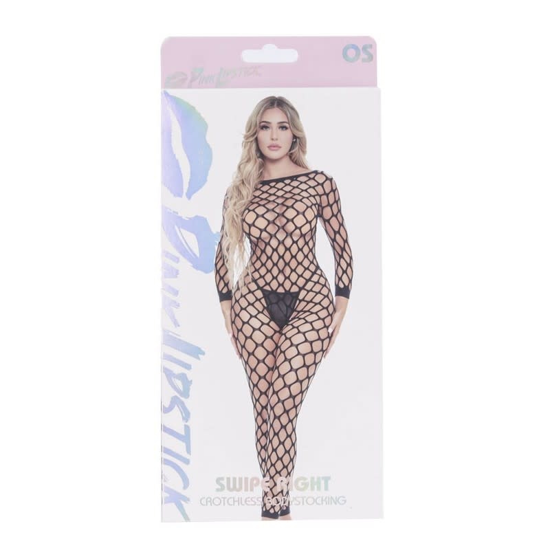 Pink Lipstick Swipe Right Crotchless Bodystocking
