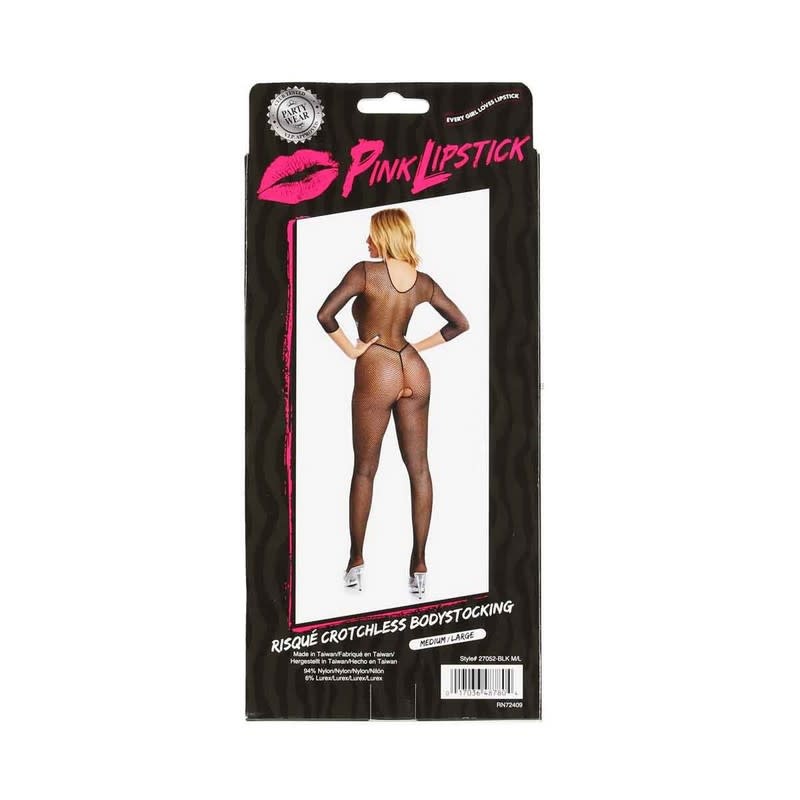 Pink Lipstick Risque Crotchless Bodystocking (Black)