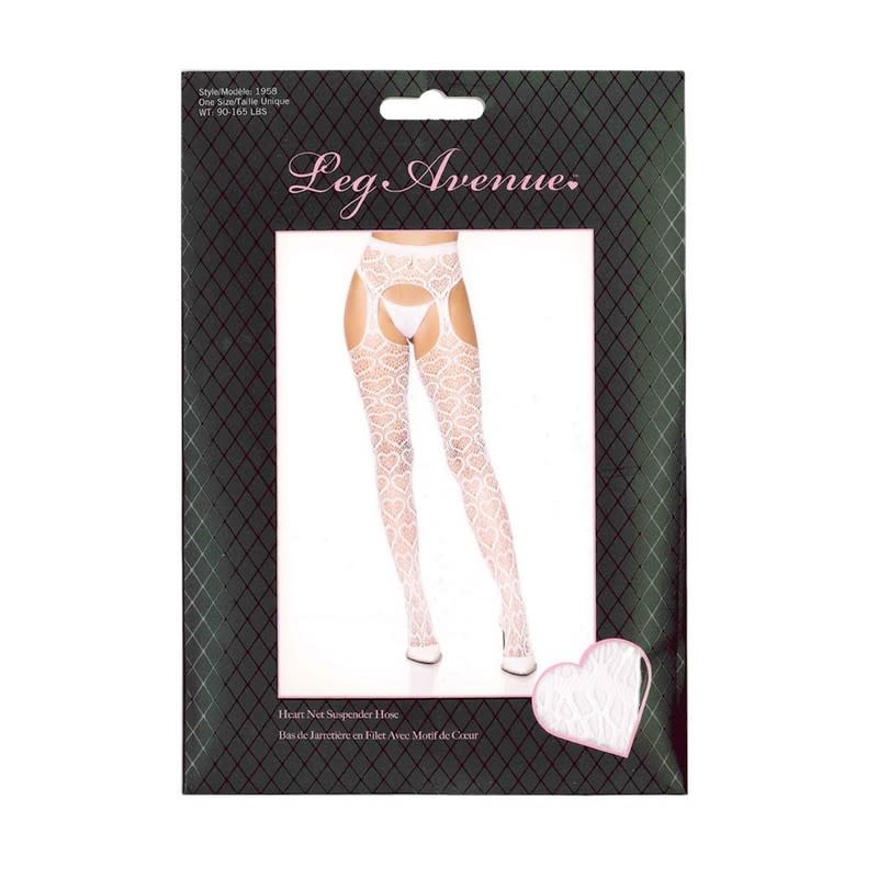 Leg Avenue Amore Heart Net Suspender Pantyhose (White)