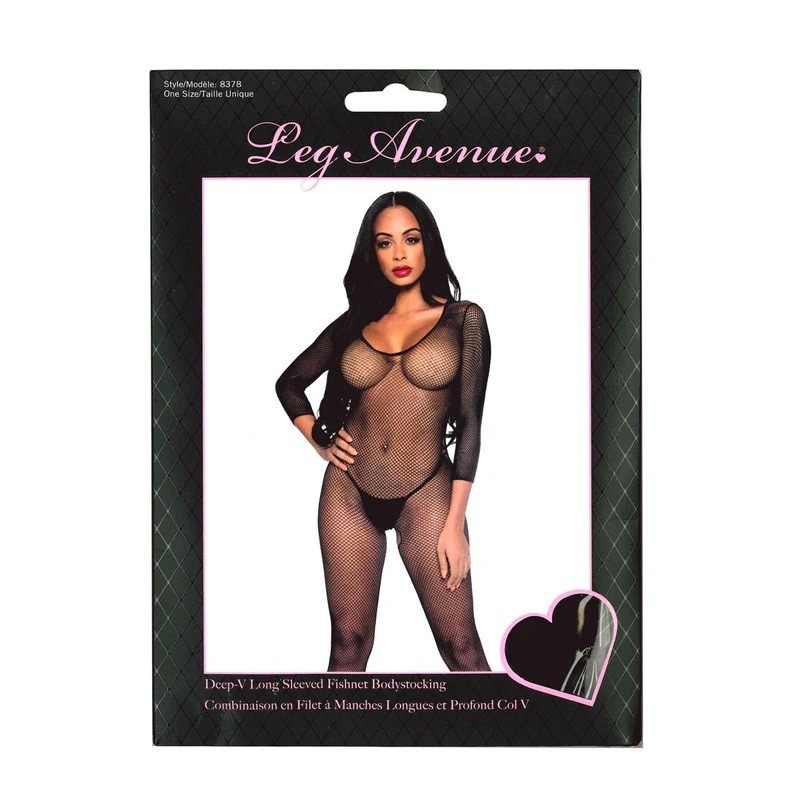 Leg Avenue Deep-V Long Sleeved Fishnet Bodystocking