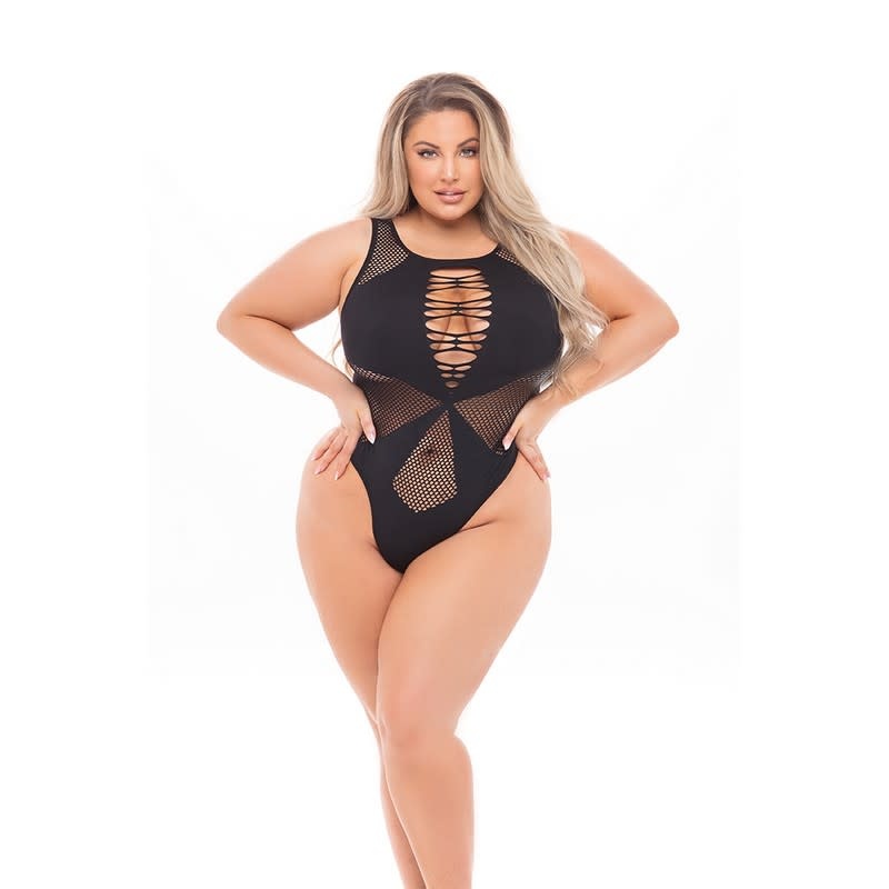Pink Lipstick Duchess High Neck Teddy (Black)