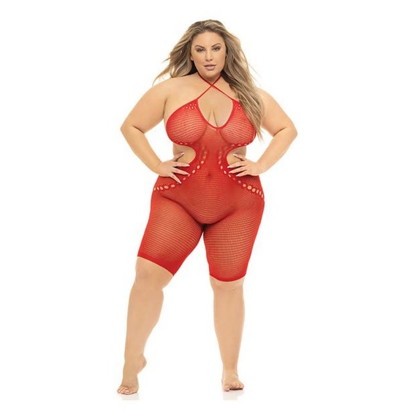 Pink Lipstick Fill Me In Bodystocking (Red)