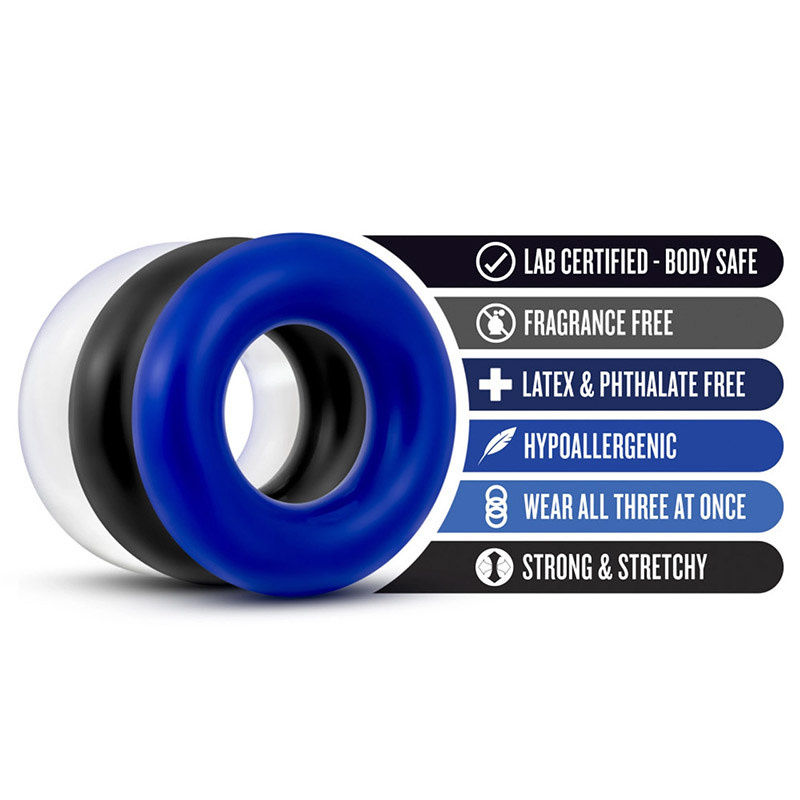 Blush Novelties Stay Hard Donut Cock Rings (Tricolor)