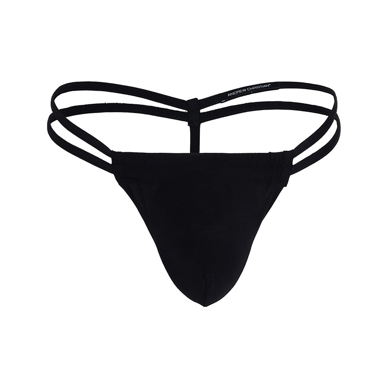 Andrew Christian Menswear Happy Modal String Thong w/ ALMOST NAKED (Black)