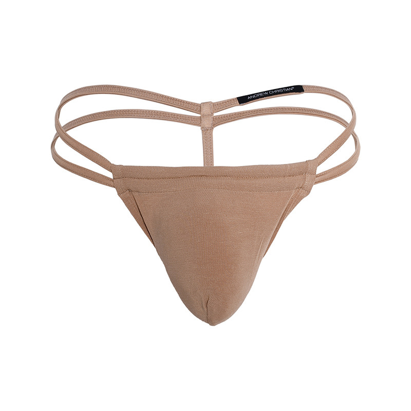 Andrew Christian Menswear Happy Modal String Thong w/ ALMOST NAKED (Tan)