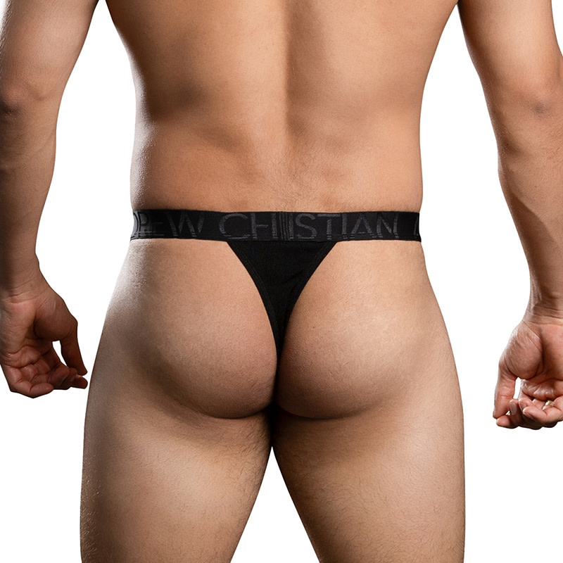 Andrew Christian Menswear Sensual Rib Thong w/ ALMOST NAKED (Black)