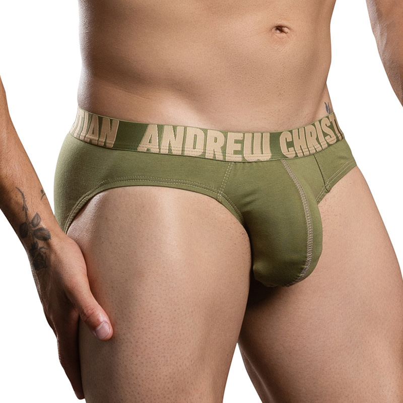Andrew Christian Menswear Happy Cotton Brief w/ ALMOST NAKED (Olive)