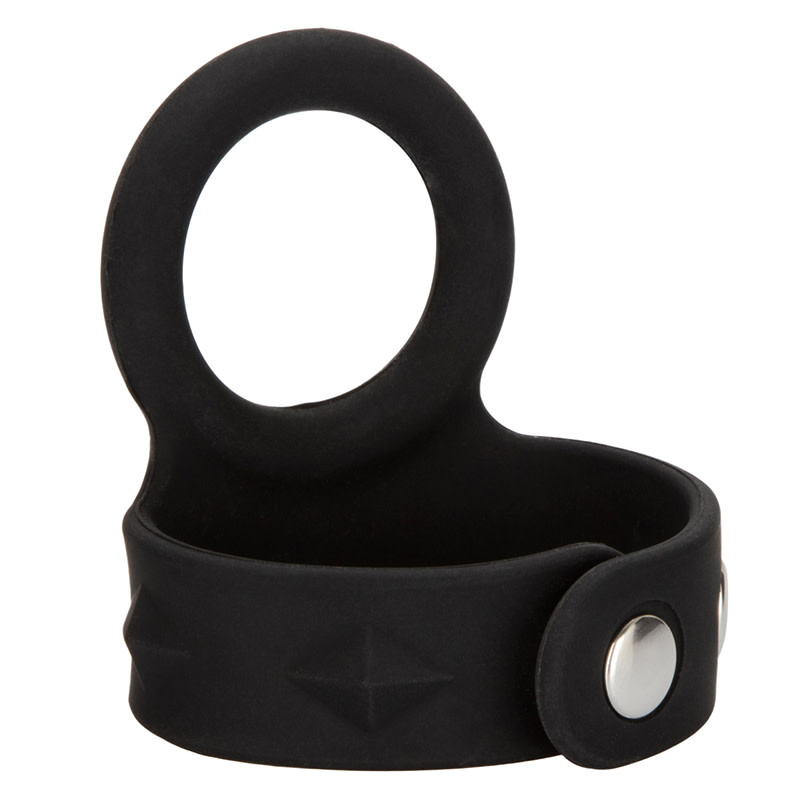 Cal Exotics Tri-Snap Scrotum Black Support Ring (Medium)