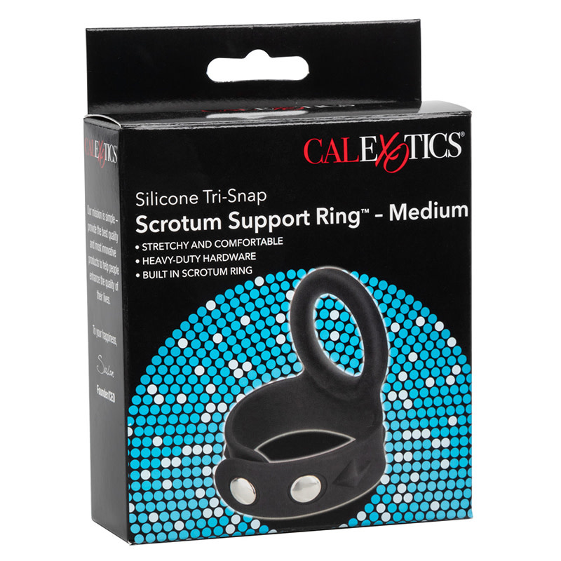 Cal Exotics Tri-Snap Scrotum Black Support Ring (Medium)