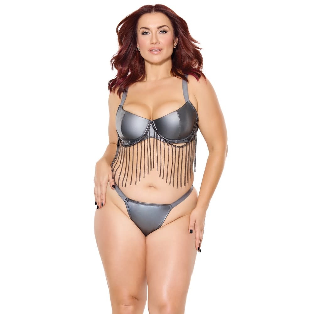 Coquette International Lingerie Gunmetal Glam Bra & Thong