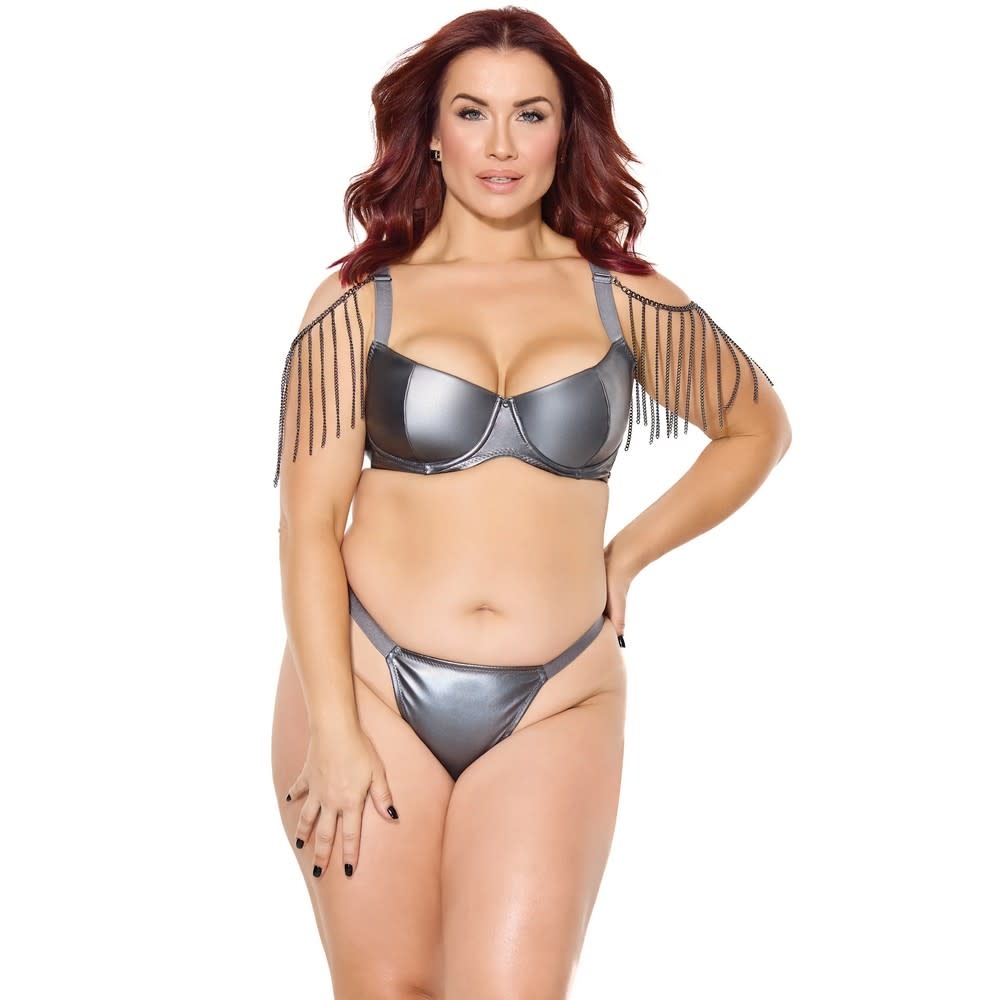 Coquette International Lingerie Gunmetal Glam Bra & Thong