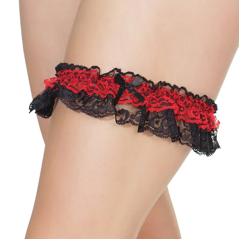 Coquette International Lingerie Cherished Moments Leg Garter (Black & Red)