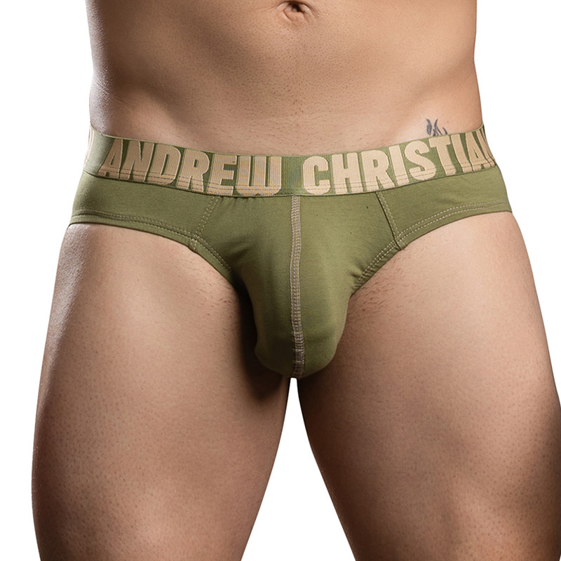 Andrew Christian Menswear Happy Cotton Brief w/ ALMOST NAKED (Olive)