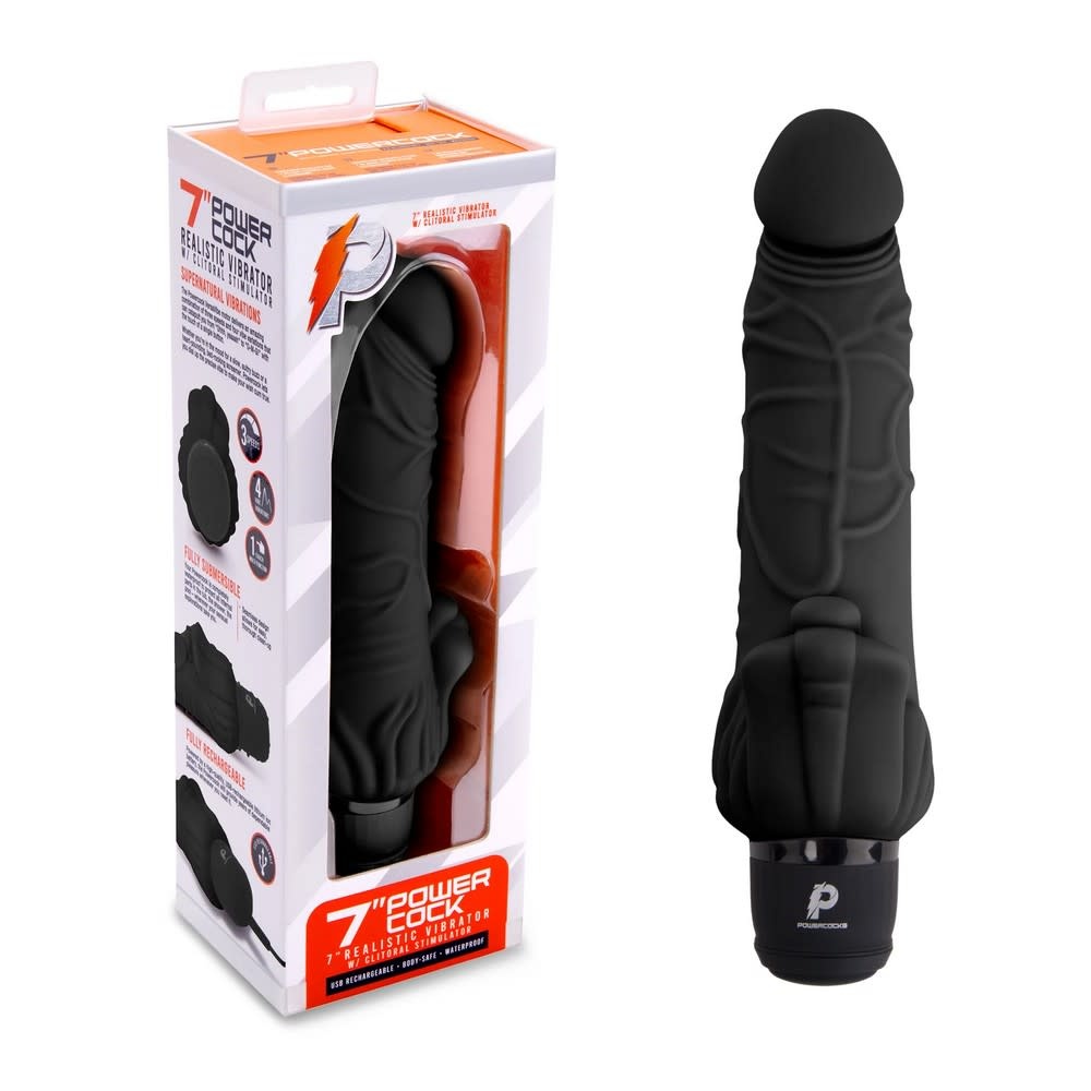 Electric Novelties PowerCock 7" Vibe with Clitoral Stimulator (Black)