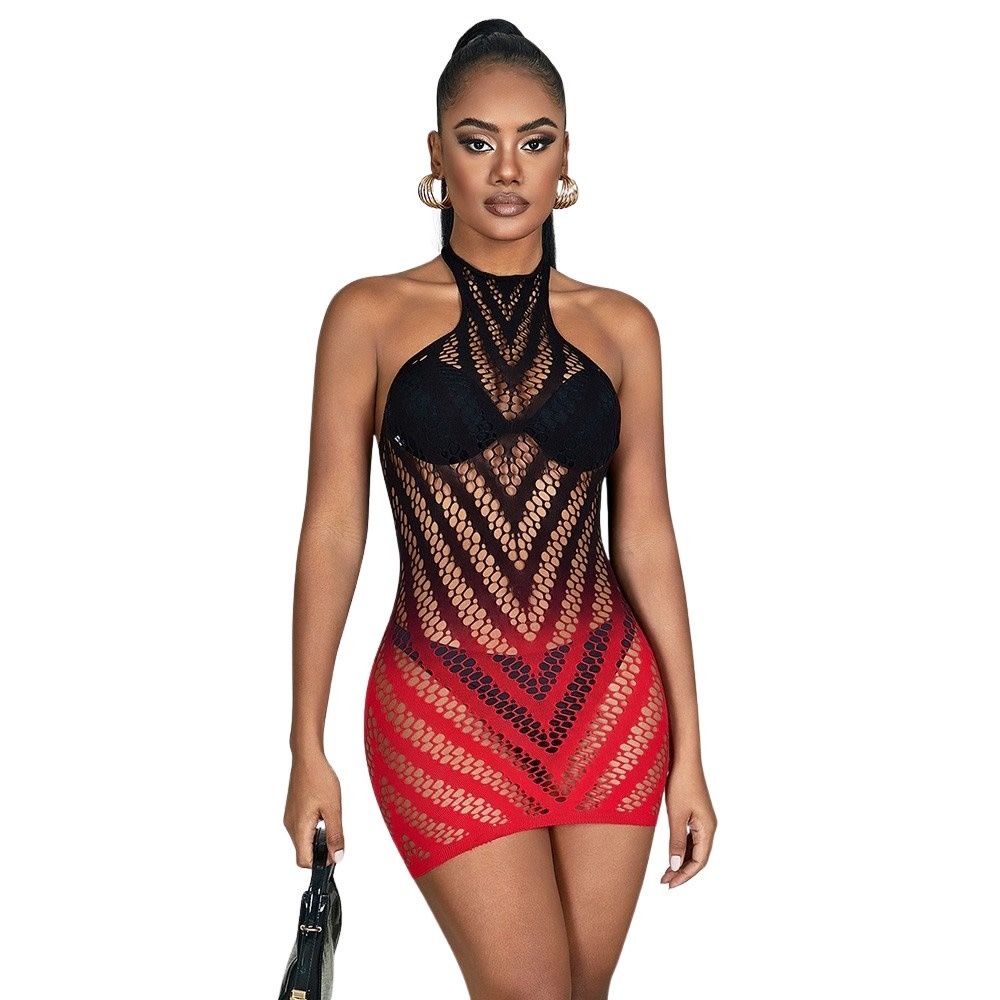 ComeOn Dear Black & Red Ombre Fishnet Dress