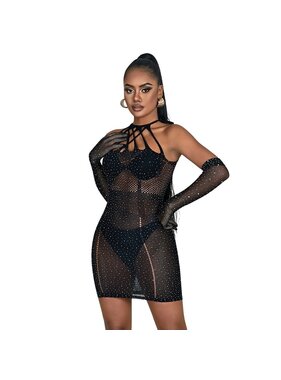 ComeOn Dear Glitter Rhinestone Fishnet Dress