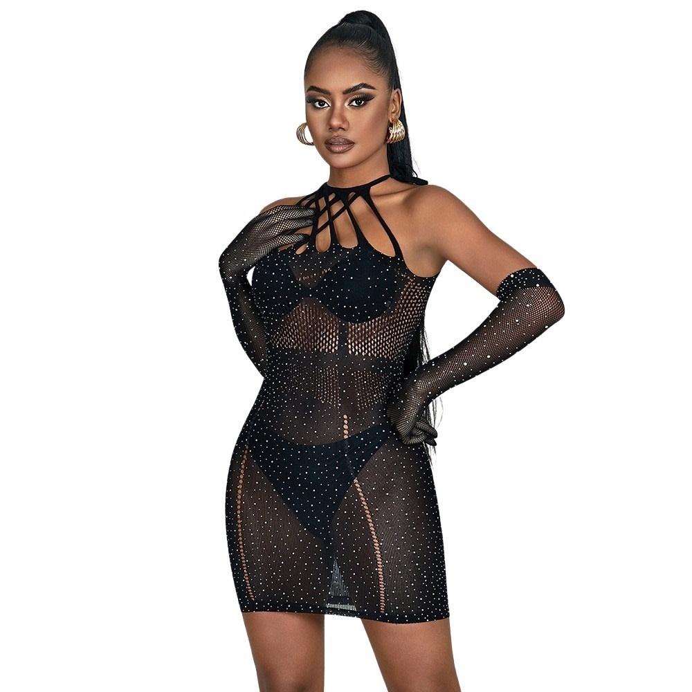 ComeOn Dear Glitter Rhinestone Fishnet Dress