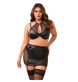 Wetlook Keyhole Halter Bra and Garter Skirt Set