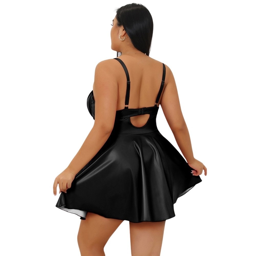 Wetlook Underwire Babydoll with Mesh Panels