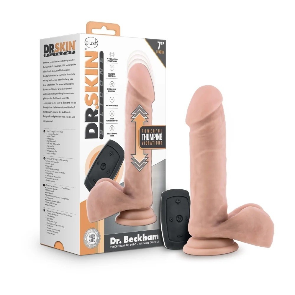 Blush Novelties Dr. Skin Dr. Beckham Silicone 7" Thumping Dong with Remote