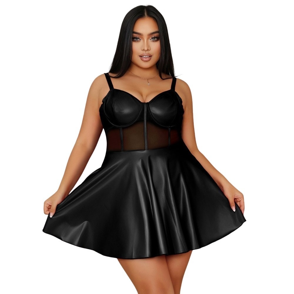 Wetlook Underwire Babydoll with Mesh Panels