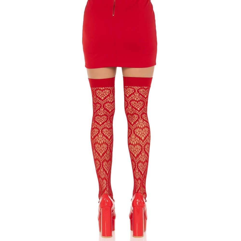 Leg Avenue Amore Heart Net Thigh Highs (Red)