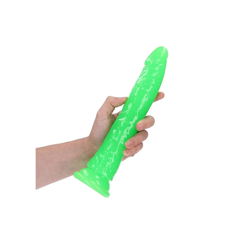 Shots America Toys RealRock 10" Glow In The Dark Slim Dildo (Green)