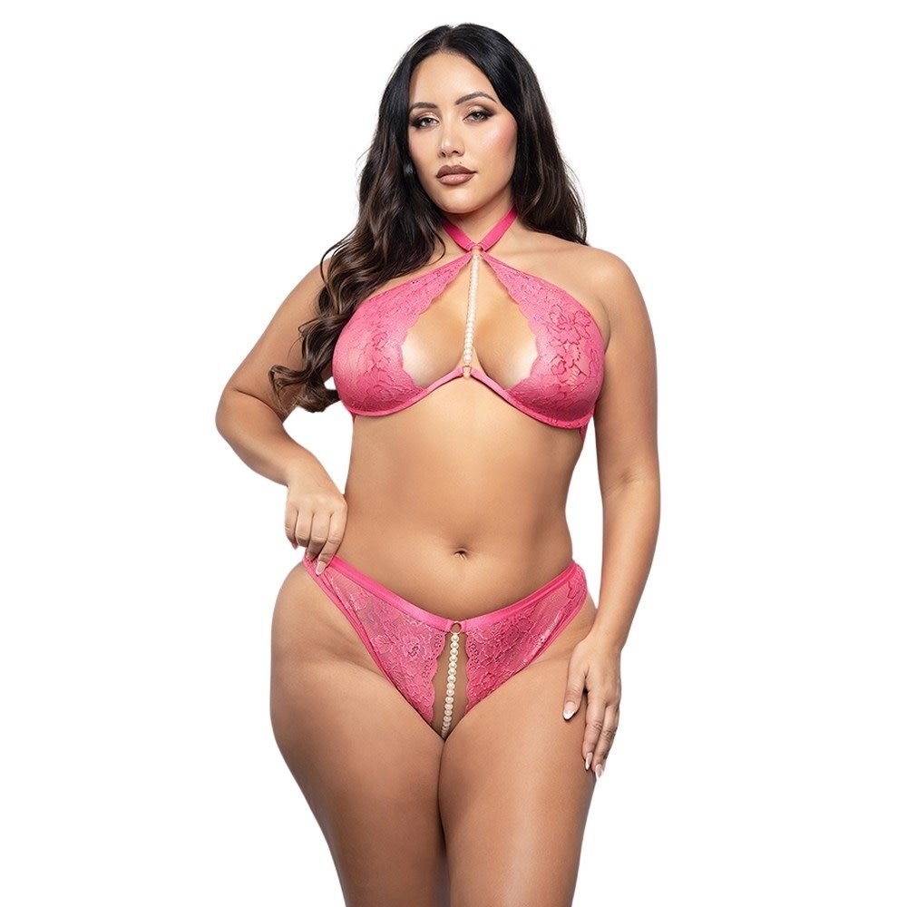 Fantasy Lingerie Opulence Halter Bra & Crotchless Pearl Panty