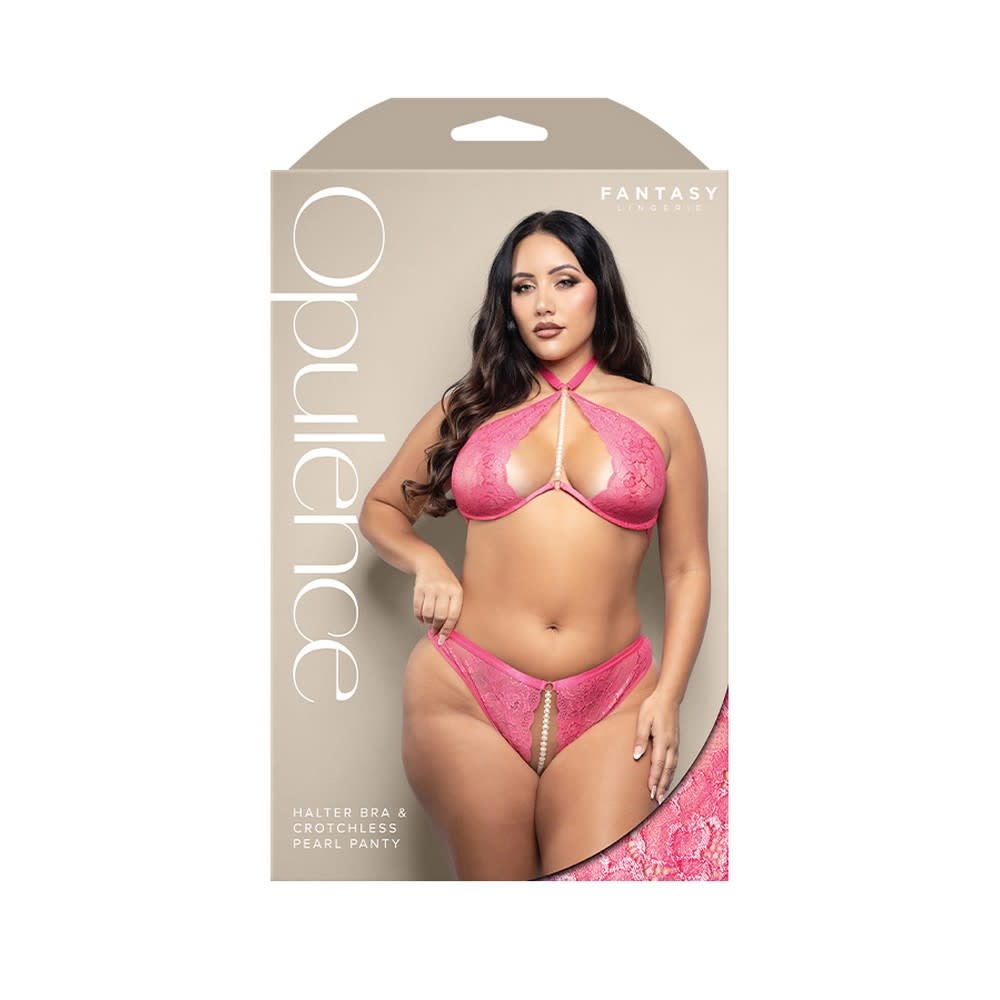 Fantasy Lingerie Opulence Halter Bra & Crotchless Pearl Panty